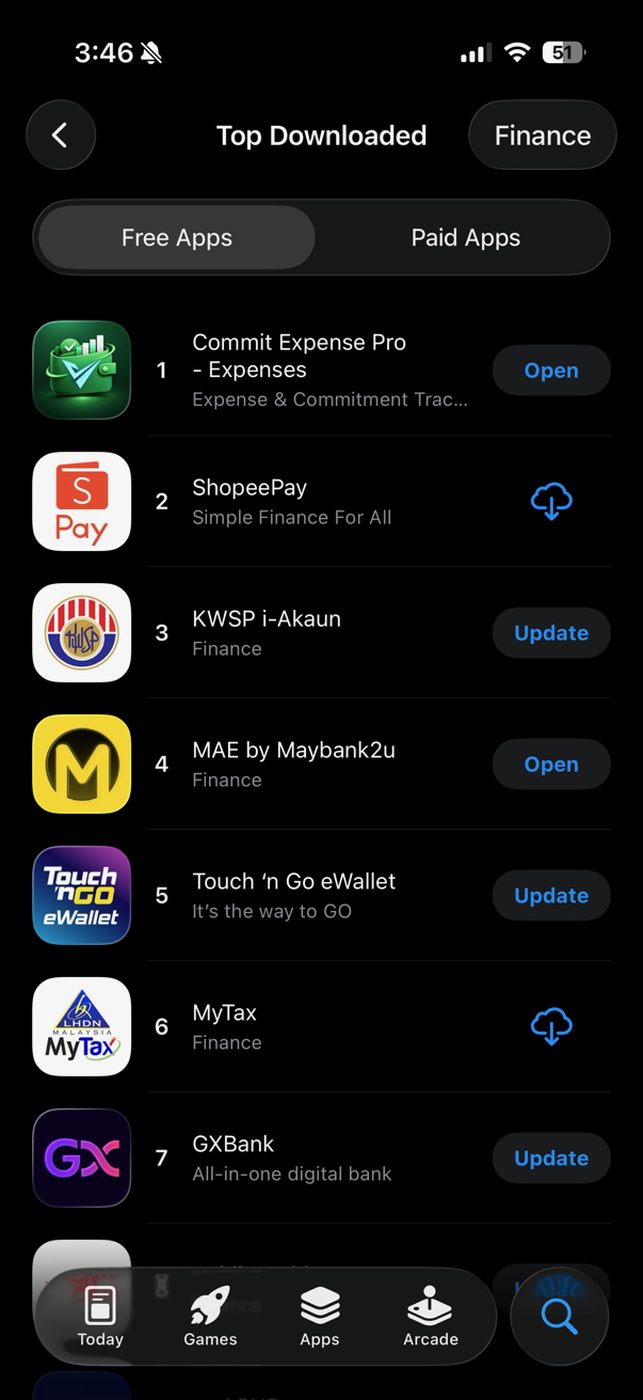 #1 Finance App in Malaysia, App Store chart